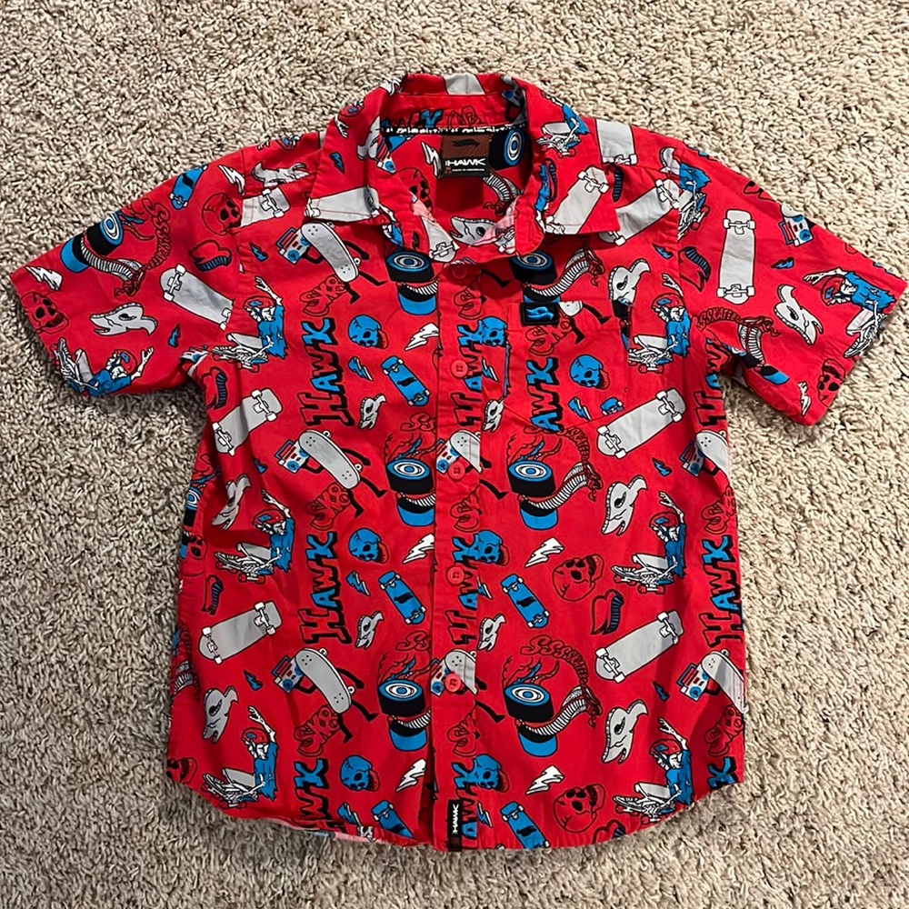 Tony Hawk Red Skaters Button Up Shirt Boys Size Medium